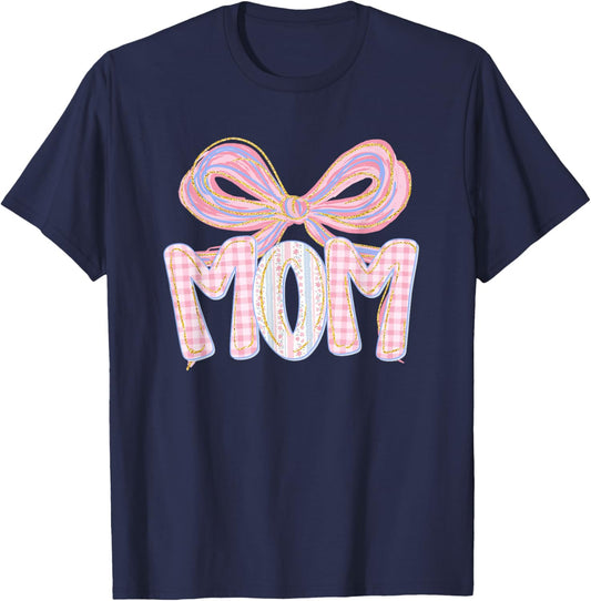 Floral Mom Life Coquette Bow Mother's Day Mama Mommy Women T-Shirt - T-Shirt | Navy