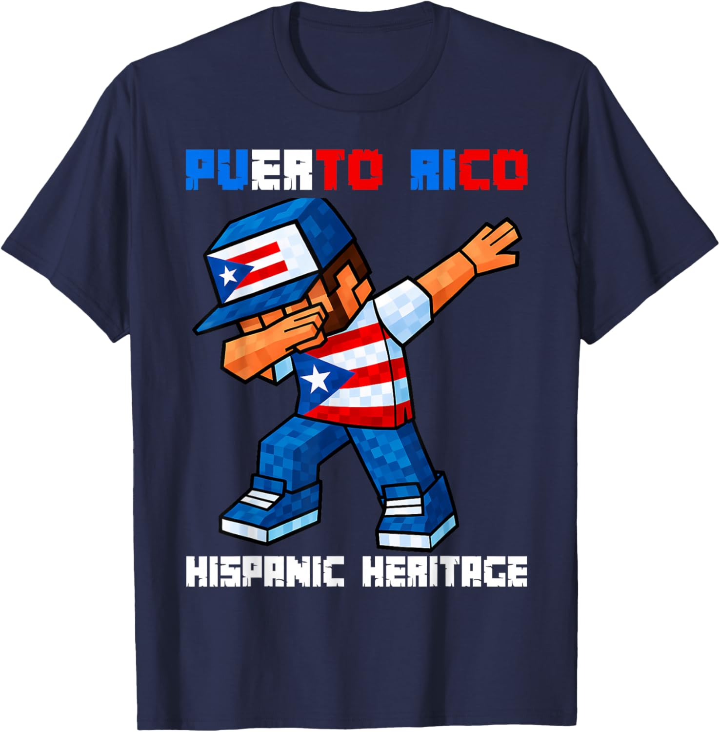 Puerto Rico Dab Boy Game Pixel Hispanic Heritage Rican Kids T-Shirt - T-Shirt | Navy