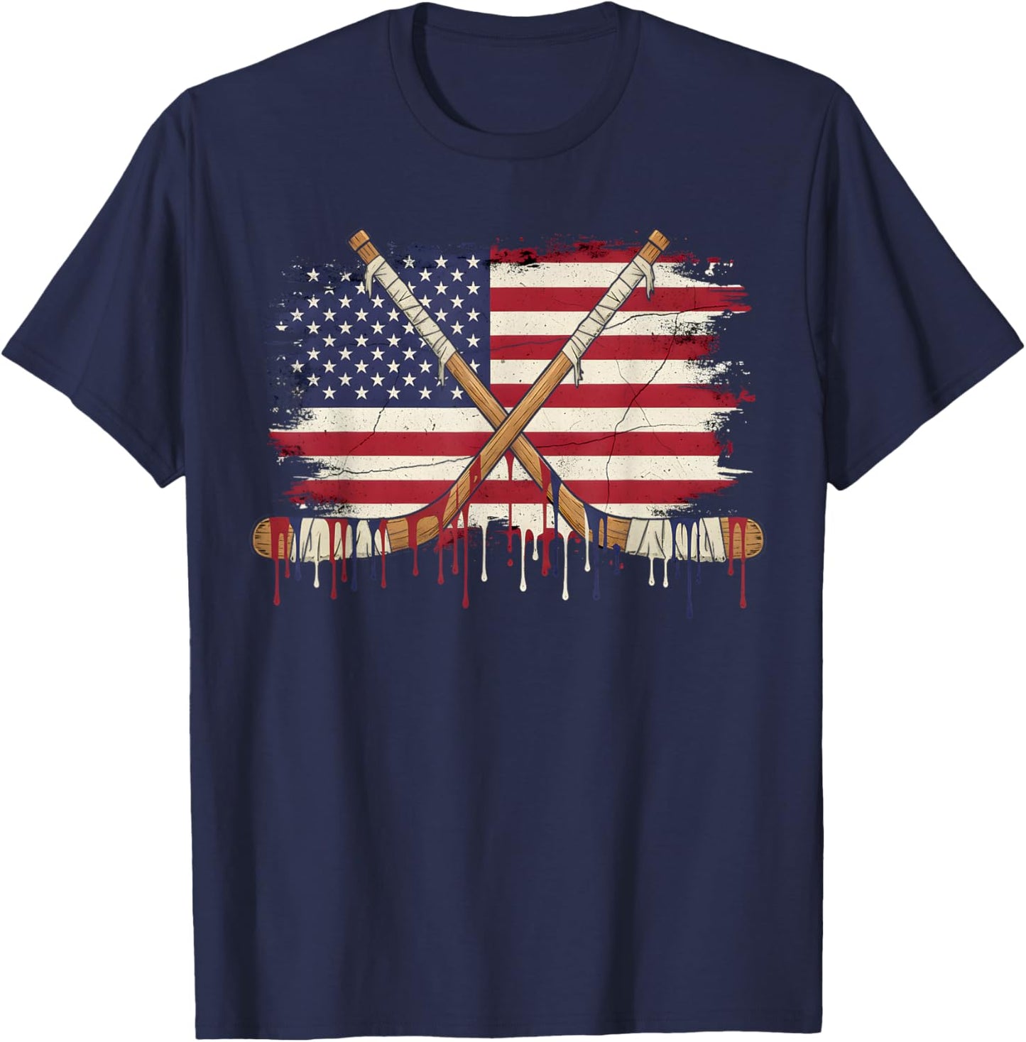 Ice Hockey Ice Cream Drip Boys American Flag Youth Players T-Shirt - T-Shirt | Navy
