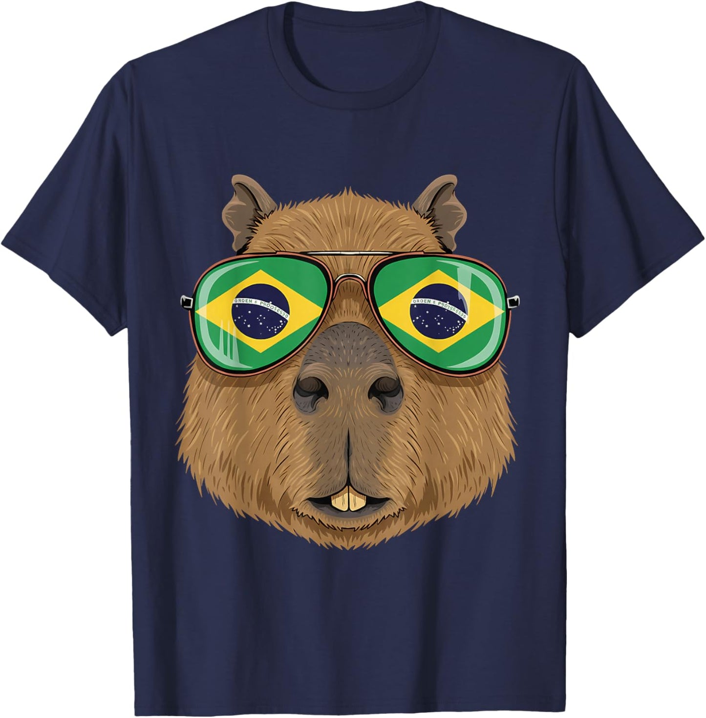 Brazil Flag Capybara Brazilian Roots Brasilian Pride Brasil T-Shirt - T-Shirt | Navy