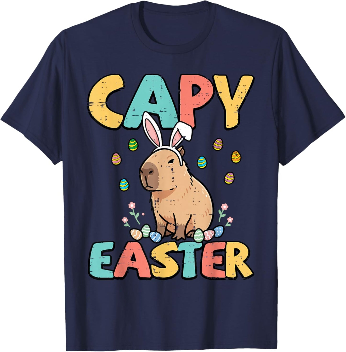 Capy Easter Capybara Bunny Ears Cute Rodent Women Girls Kids T-Shirt - T-Shirt | Navy
