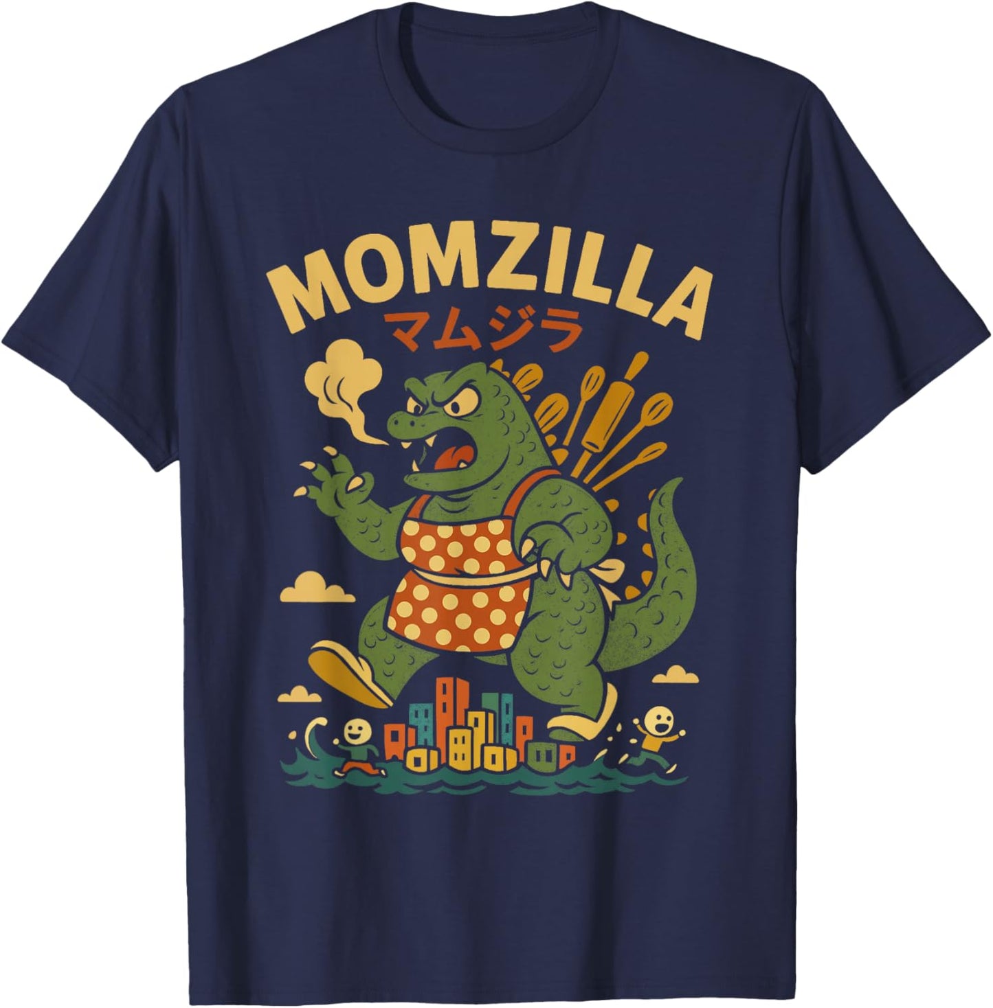Momzilla Funny Kaiju Parody Retro Japanese Coffee Mom T-Shirt - T-Shirt | Navy