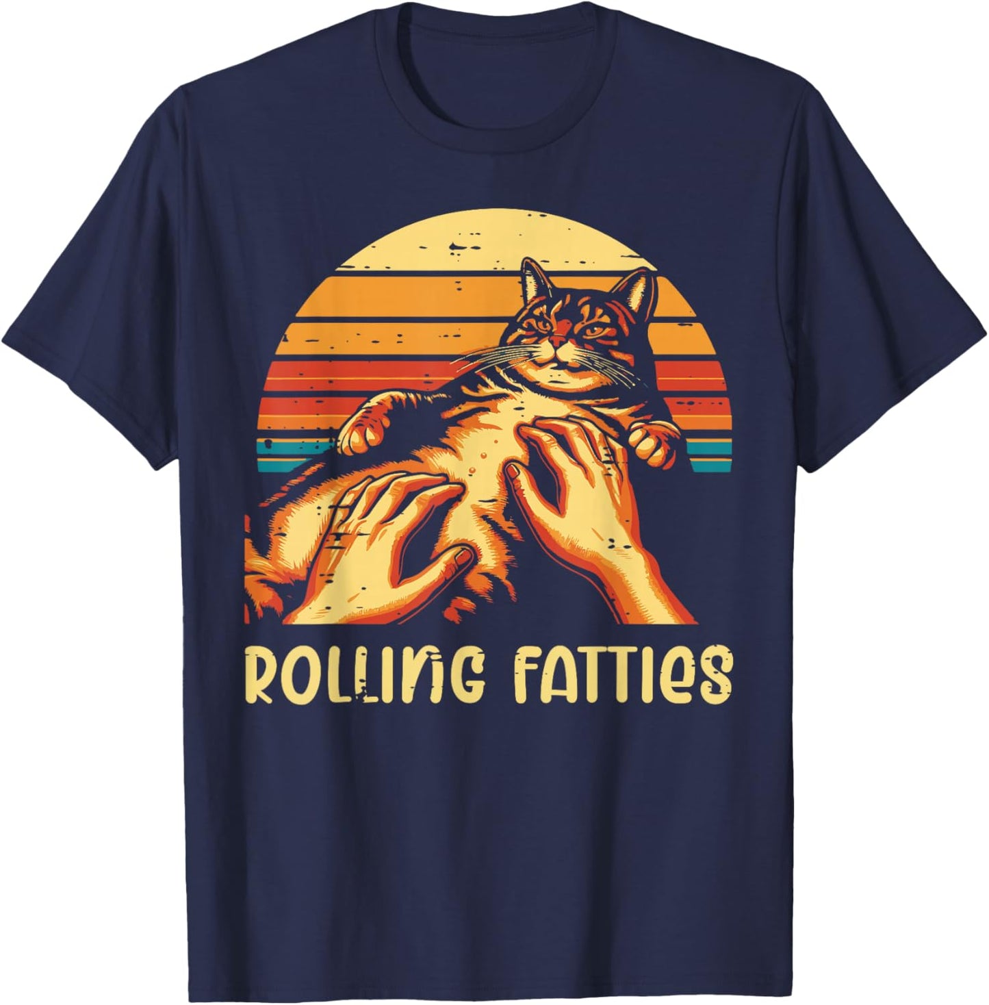 Fat Cat Rolling Fatties Funny Kitten Kitty Men Women Kids T-Shirt - T-Shirt | Navy