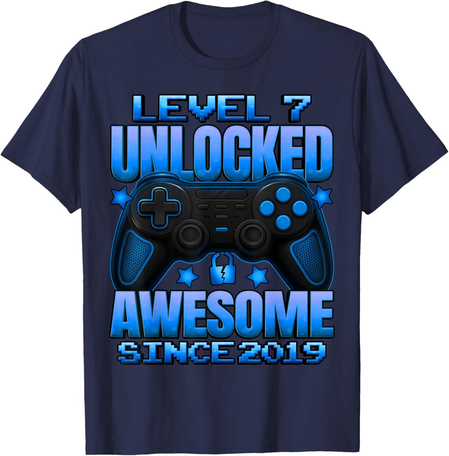 Level 7 Unlocked 7 Year Old Gifts for Boys 7th Birthday Boy T-Shirt - T-Shirt | Navy