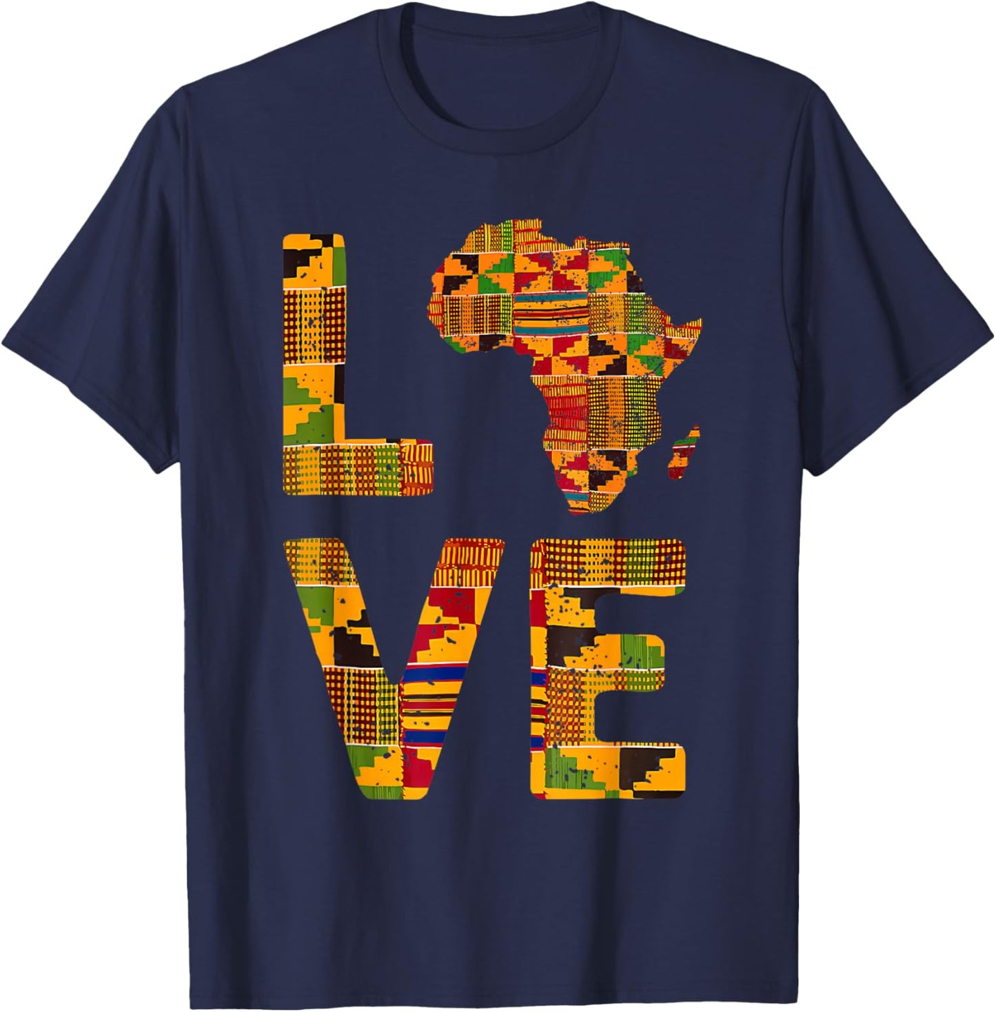 Africa Cool African Roots Map Traditional Kente Cloth T-Shirt - T-Shirt | Navy