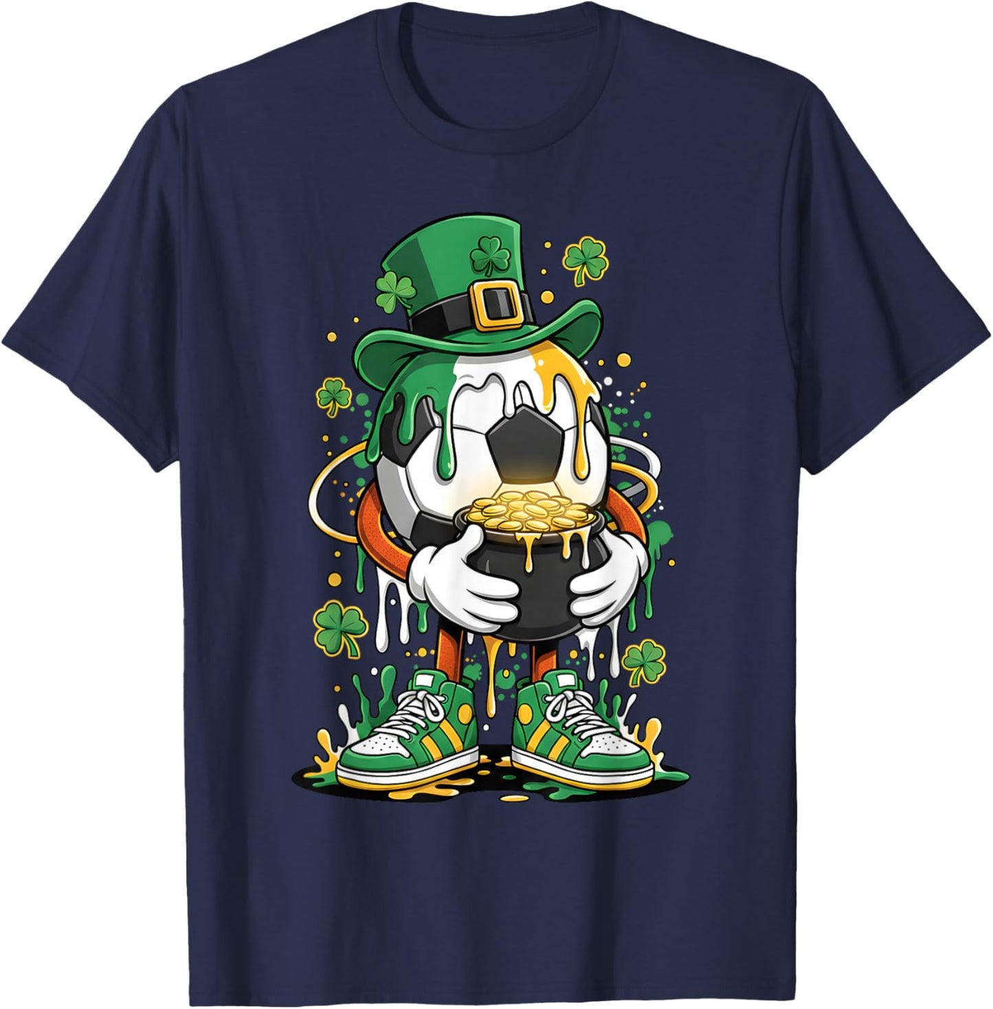 St Patrick Day Lucky Soccer Irish Shamrock Sport Drip T-Shirt - T-Shirt | Navy
