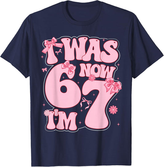 Coquette Bow 7th Birthday Girl I was 6 Now I'm 7 Year Old T-Shirt - T-Shirt | Navy