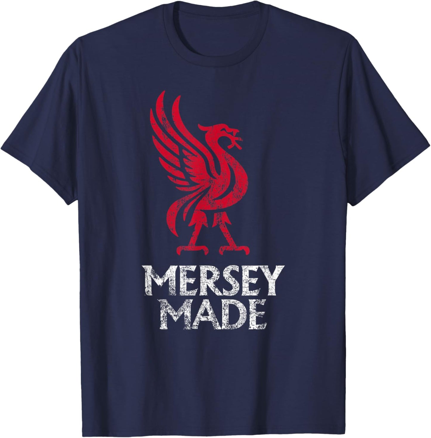 Mersey Made Liverpool England Liver Bird Distressed Print T-Shirt - T-Shirt | Navy
