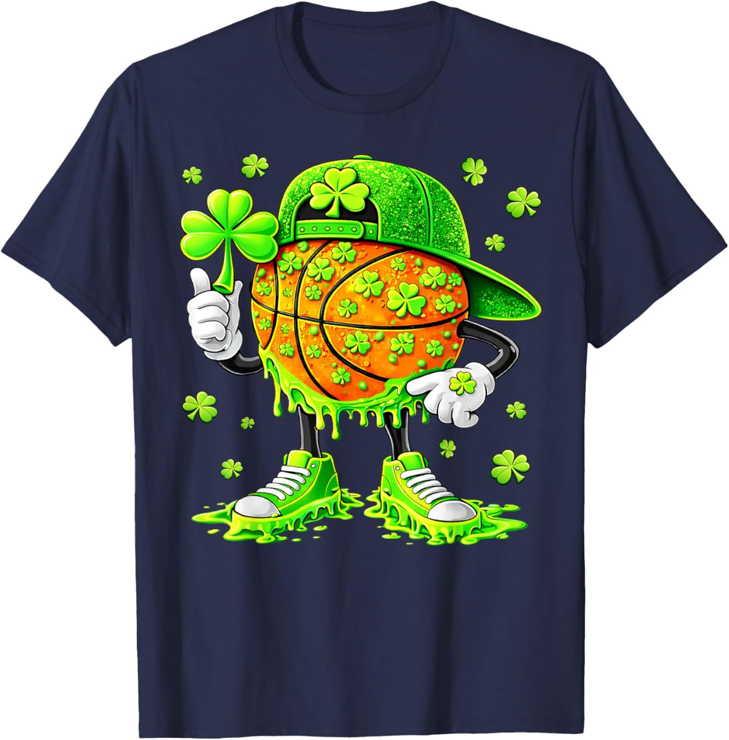 Funny Basketball Shamrock Irish St Patricks Men Boy T-Shirt - T-Shirt | Navy