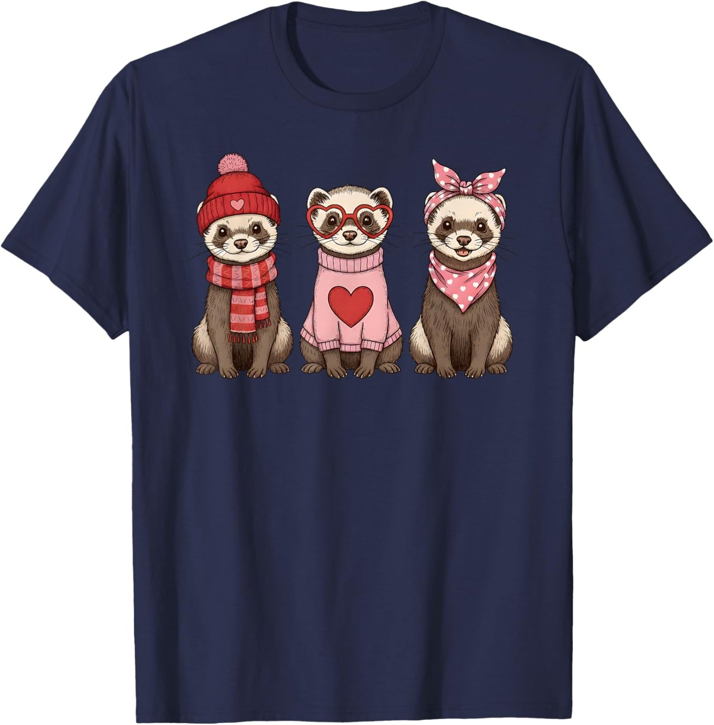 Retro Ferret Cute Valentine T-Shirt - T-Shirt | Navy