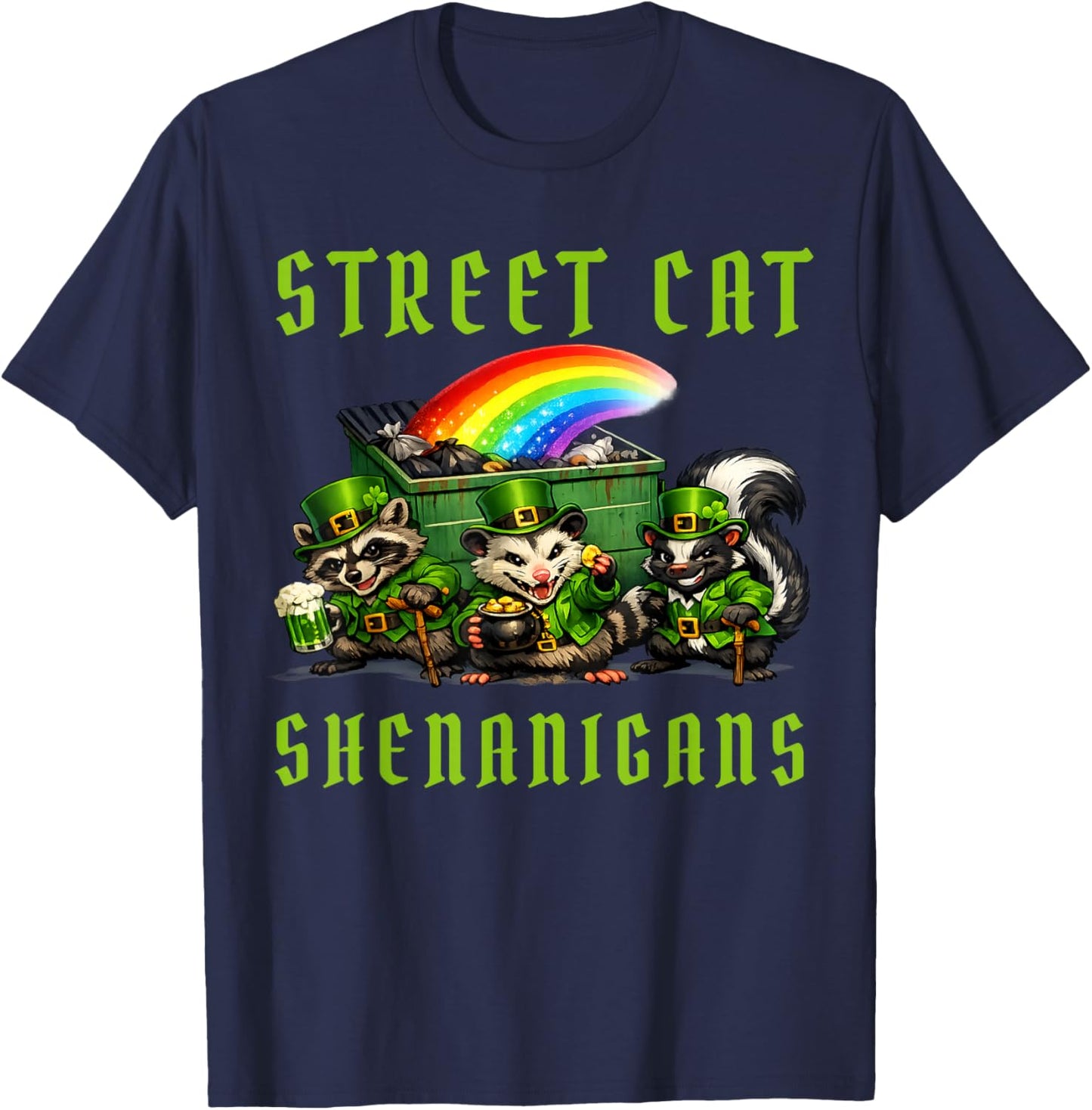 Street Cat Shenanigans Funny St Patricks Street Cats Irish T-Shirt - T-Shirt | Navy