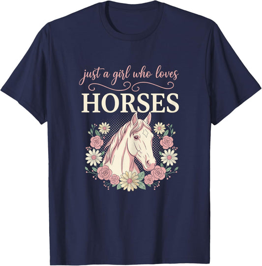 Horse Riding for Girls Women Just a Girl Who Loves Horses T-Shirt - T-Shirt | Navy