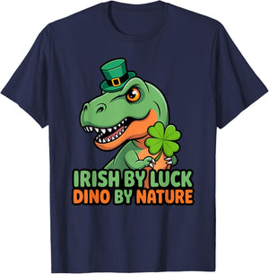 Irish by Luck Dino by Nature St Patricks Day T-Rex Boys T-Shirt - T-Shirt | Navy