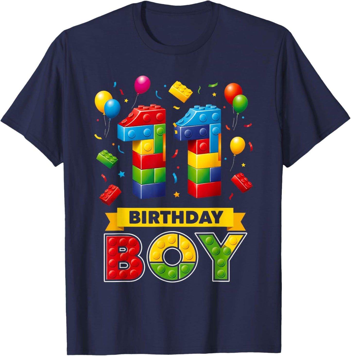 11 Year Old Building Blocks Kids It's My 11th Birthday Boy T-Shirt - T-Shirt | Navy