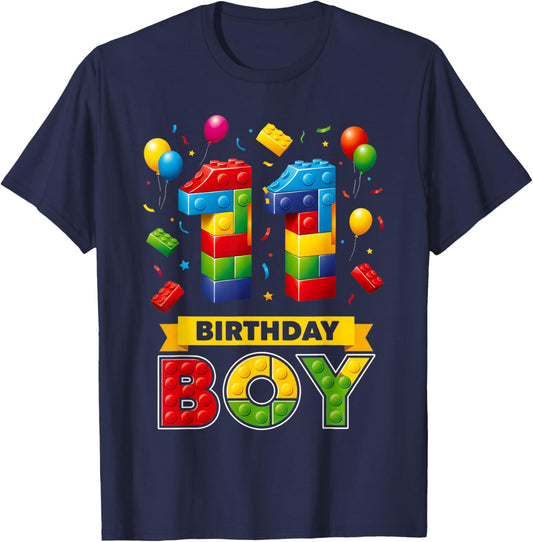 11 Year Old Building Blocks Kids It's My 11th Birthday Boy T-Shirt - T-Shirt | Navy