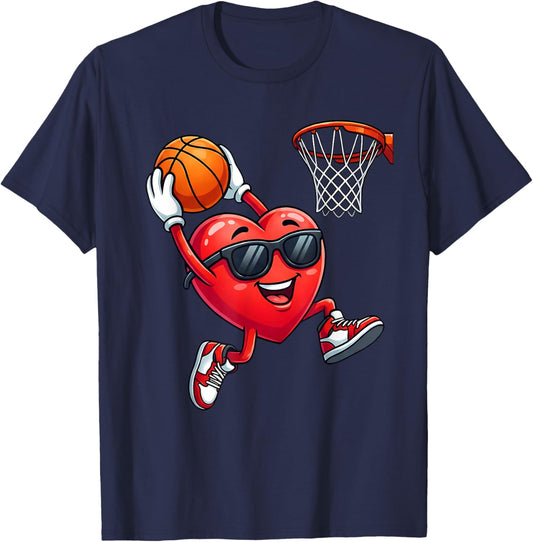 Valentines Day Basketball Funny Red Heart Boys Kids T-Shirt - T-Shirt | Navy