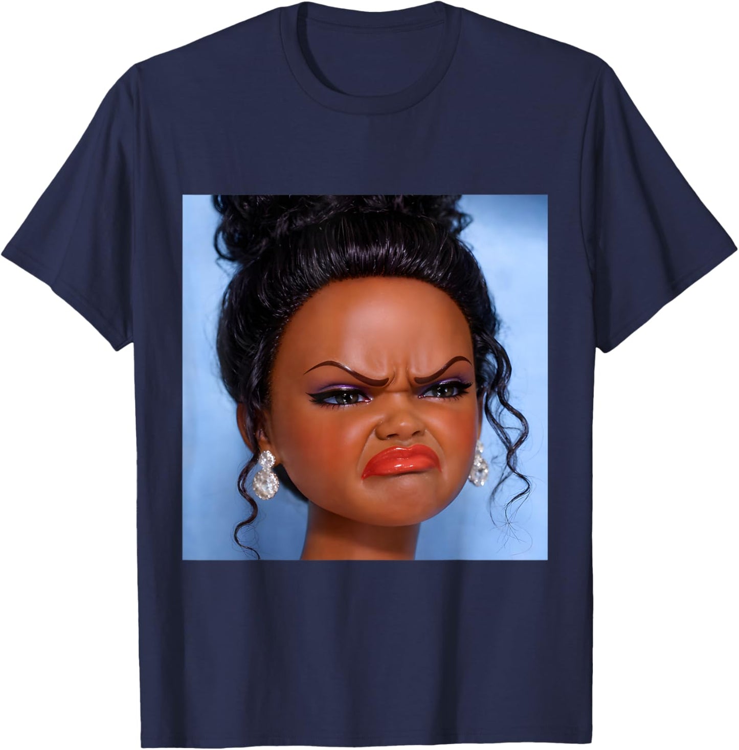 Angry Disgusted Black Doll Face Meme T-Shirt - T-Shirt | Navy
