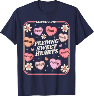 Lunch Lady Valentines Day Retro Cute Cafeteria Sweethearts T-Shirt - T-Shirt | Navy