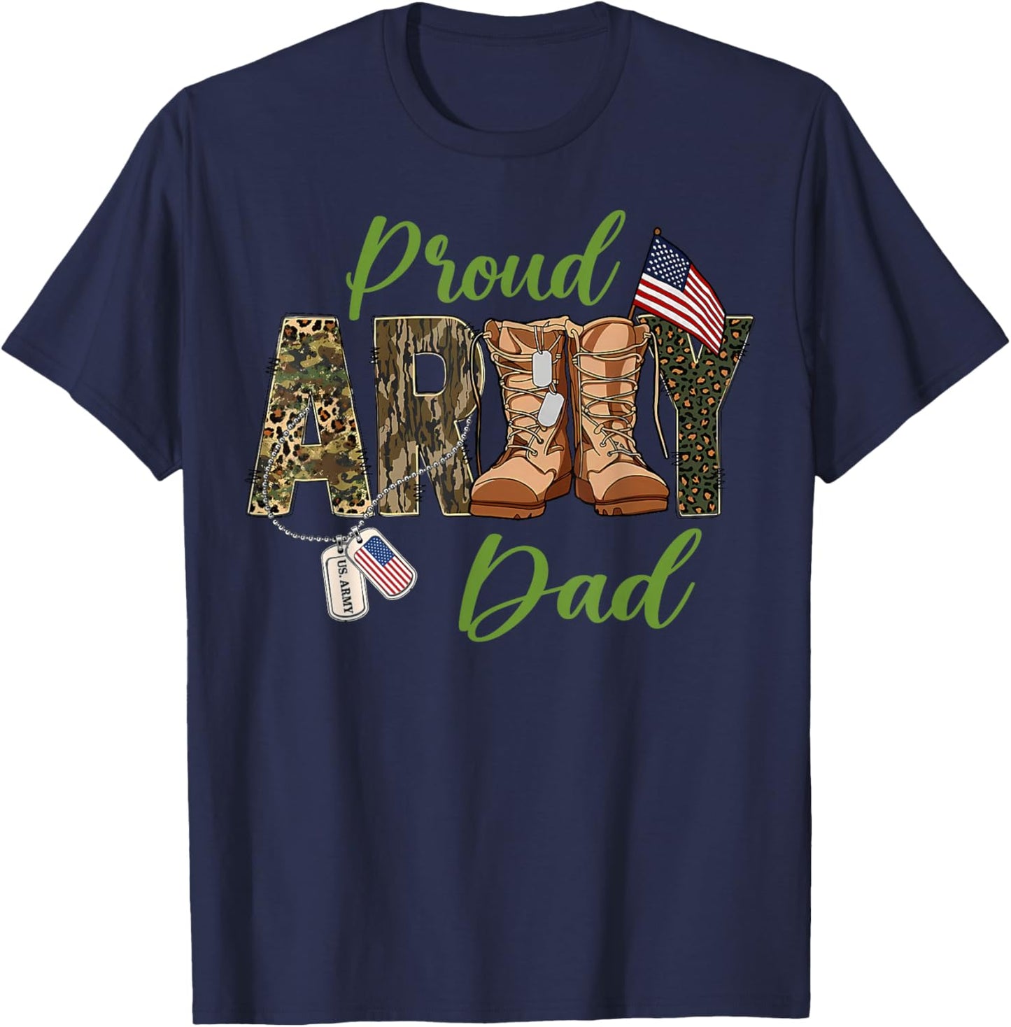 Proud Army Dad US Flag Camo Dog Tags Military Father T-Shirt - T-Shirt | Navy