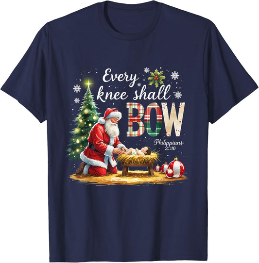 Every Knee Shall Bow Philippians 2:10 Christmas Design T-Shirt - T-Shirt | Navy