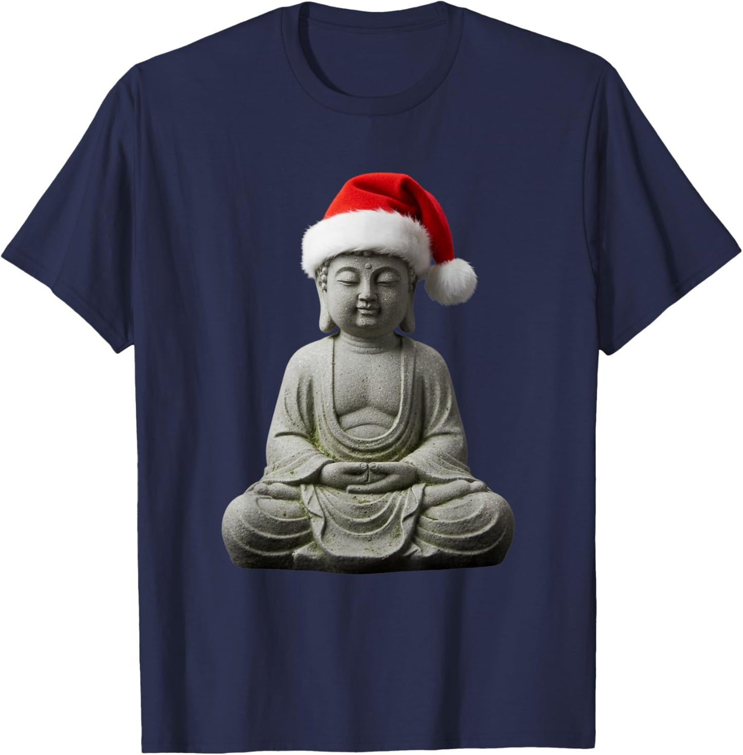 Zen Buddha Meditating Santa Hat Funny Holiday Christmas T-Shirt - T-Shirt | Navy