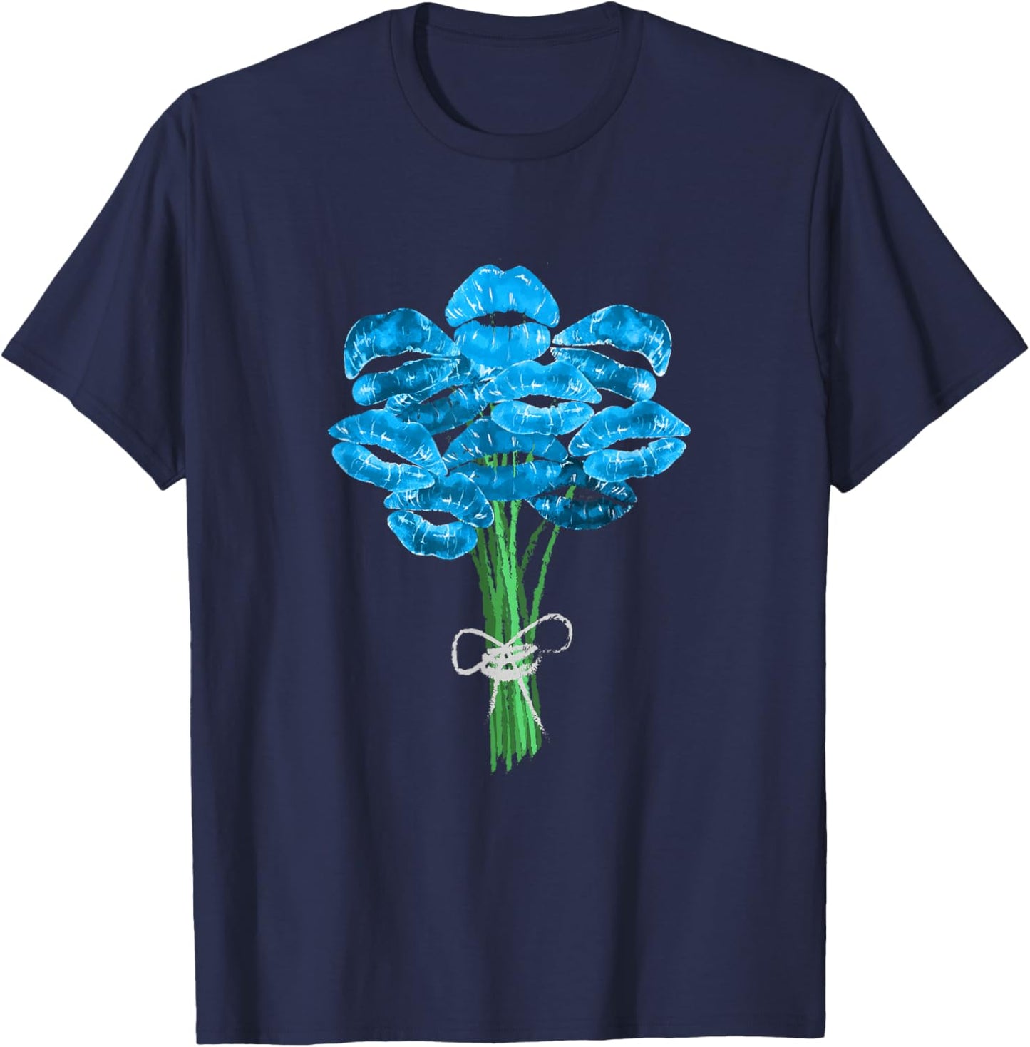 Blue Color Flower Kisses Blue Graphic T-Shirt - T-Shirt | Navy