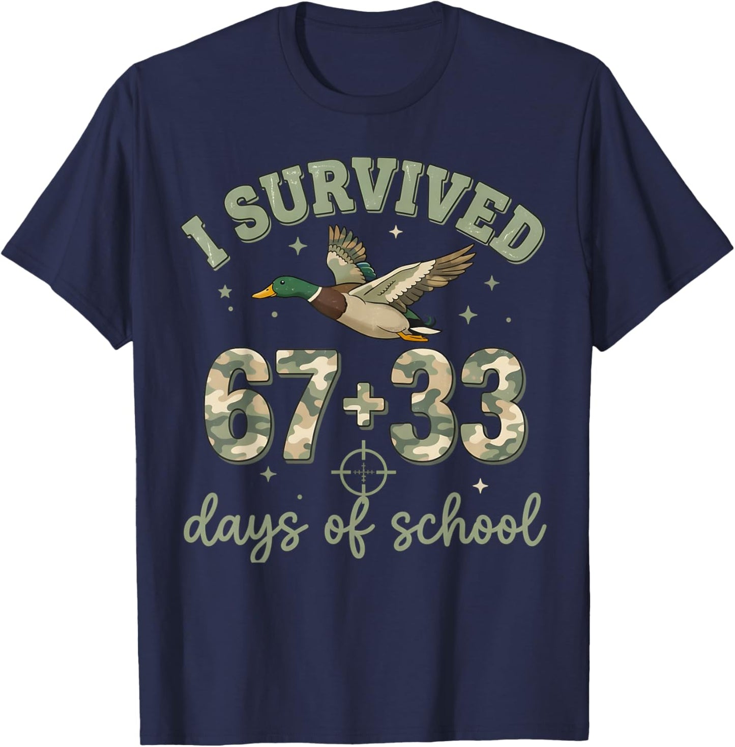 I Survived 67 33 Days of School Camo Duck Hunting for Boys T-Shirt - T-Shirt | Navy