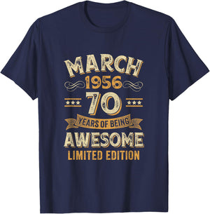 Awesome Vintage March 1956 70Th Birthday T-Shirt - T-Shirt | Navy