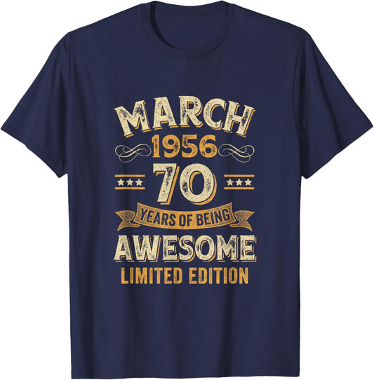 Awesome Vintage March 1956 70Th Birthday T-Shirt - T-Shirt | Navy