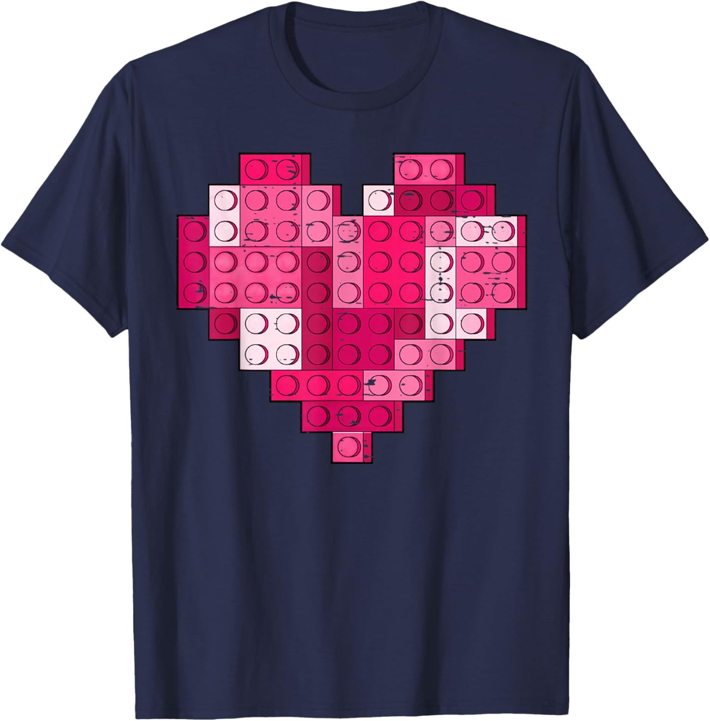 Valentines Day Heart Building Blocks Bricks Boys Kid Toddler T-Shirt - T-Shirt | Navy