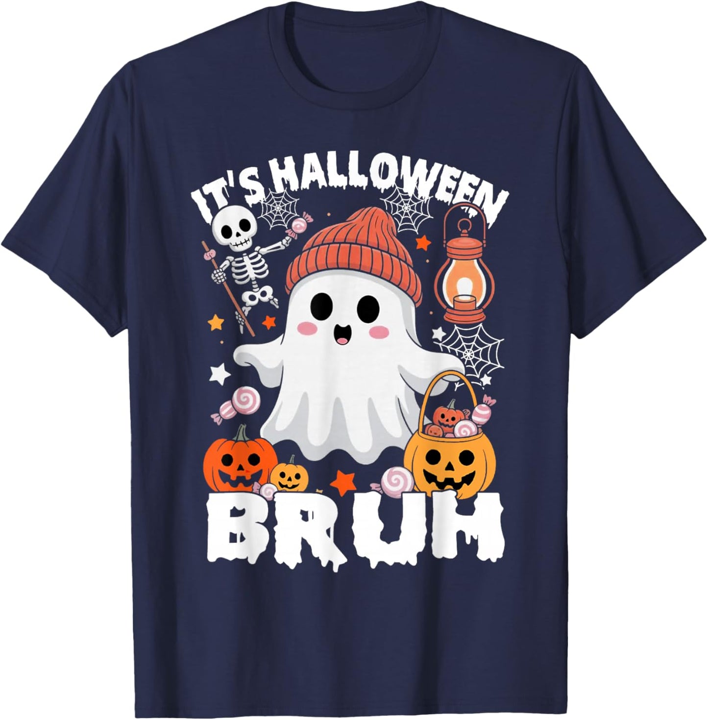 Its Halloween Bruh Boo Ghost Pumpkin Costume Boys Girls Kids T-Shirt - T-Shirt | Navy