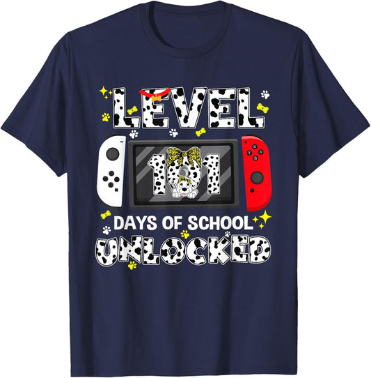 Level Unlocked Game Controller 101 Days School 100 Days T-Shirt - T-Shirt | Navy