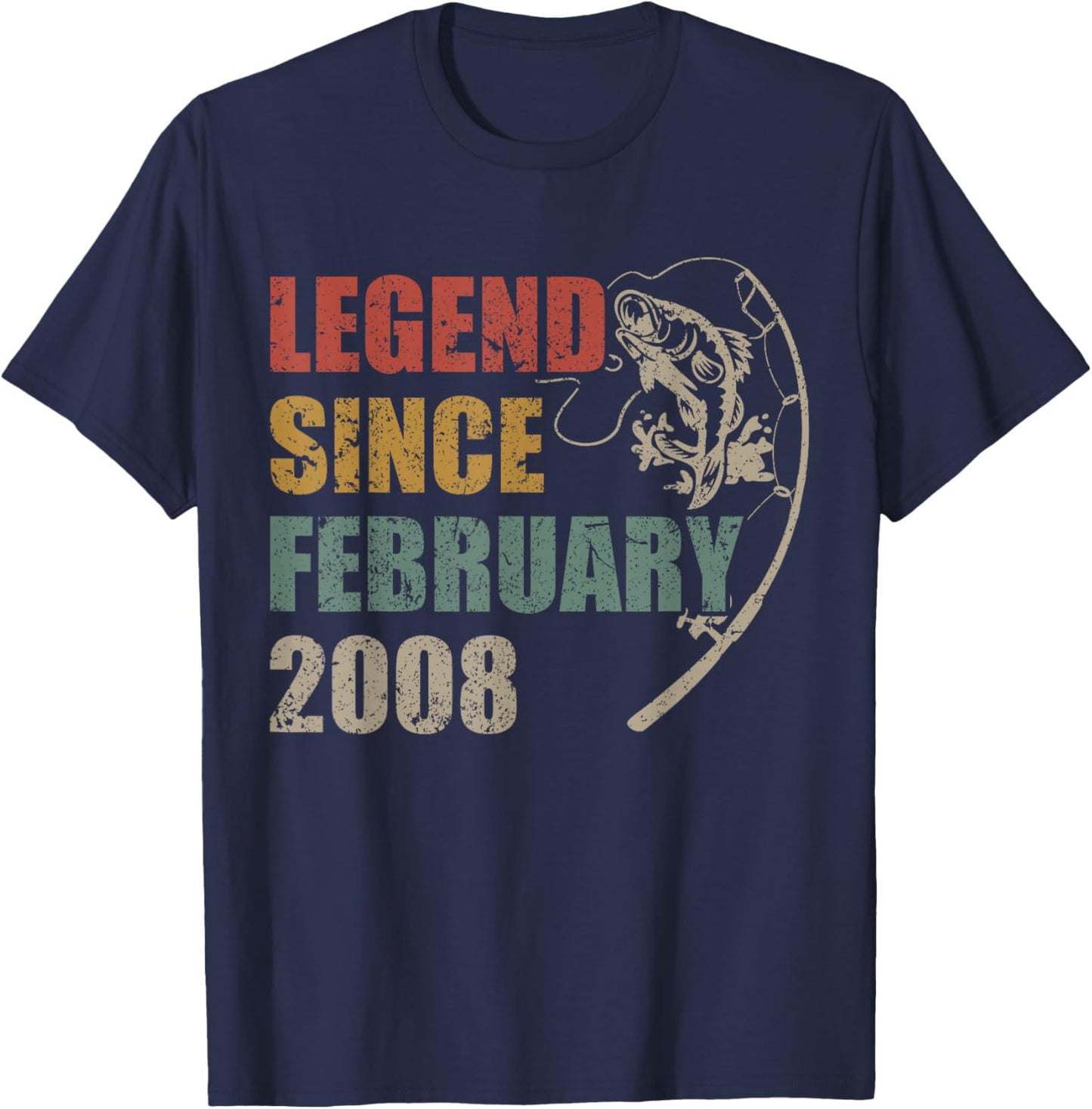 Legend Since February 2008 Fishing 18th Birthday Fisherman T-Shirt - T-Shirt | Navy