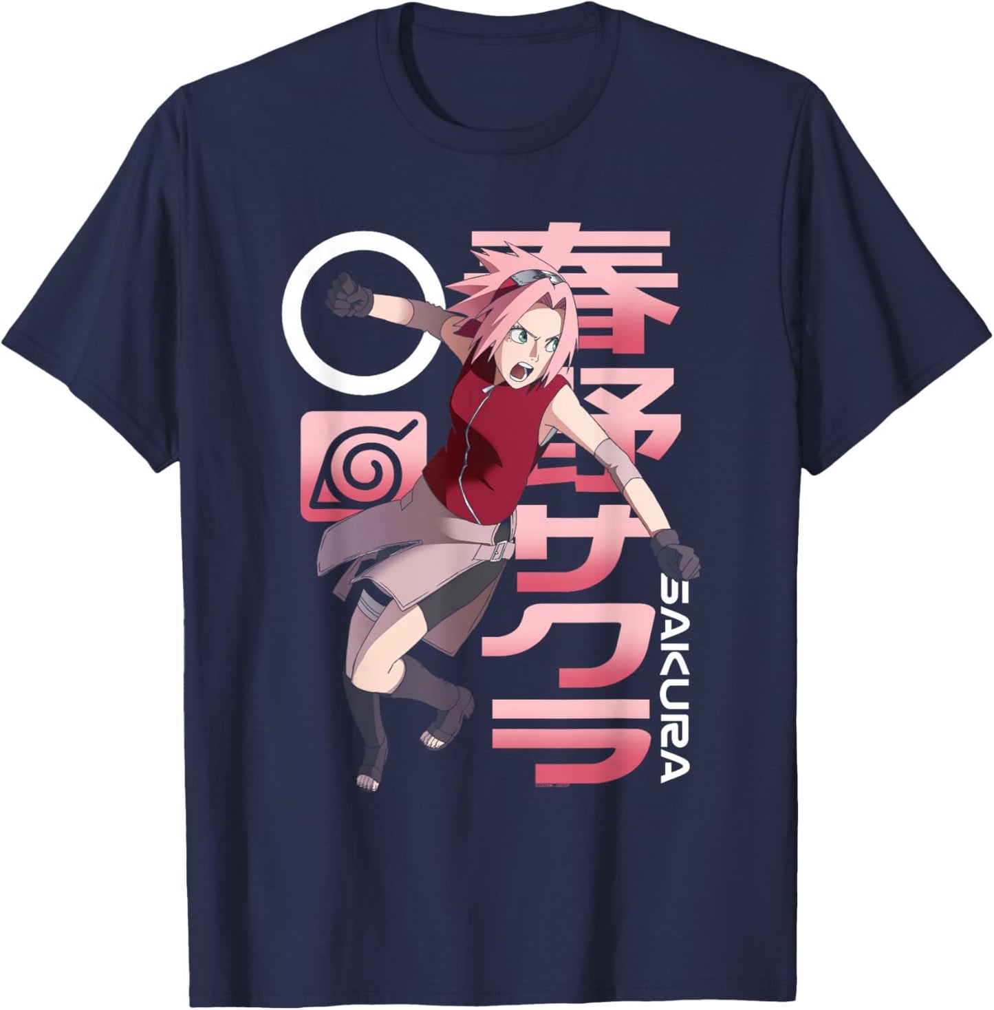 Naruto Shippuden Sakura Pink Kanji Collage Anime T-Shirt - T-Shirt | Navy