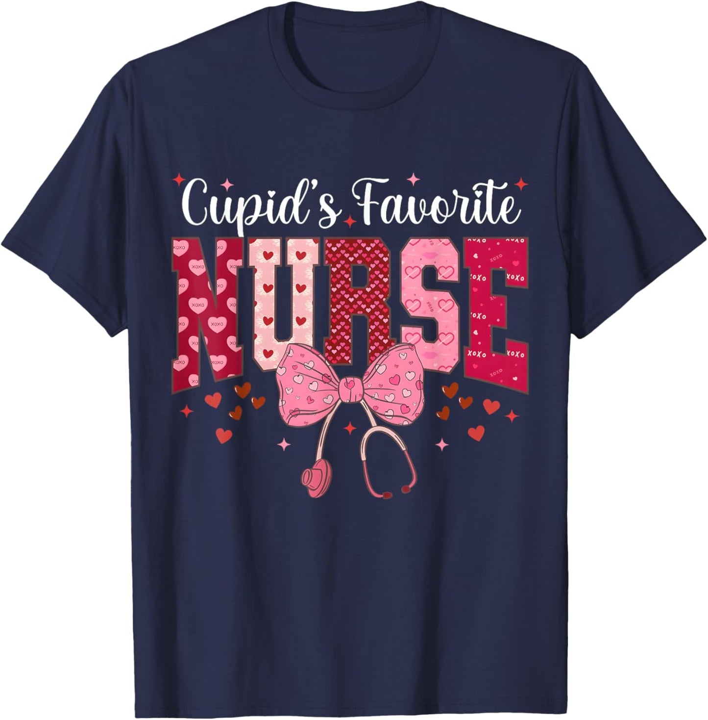 Valentines Day Nurse Cupids Favorite Nurse Er Rn Nurse T-Shirt - T-Shirt | Navy