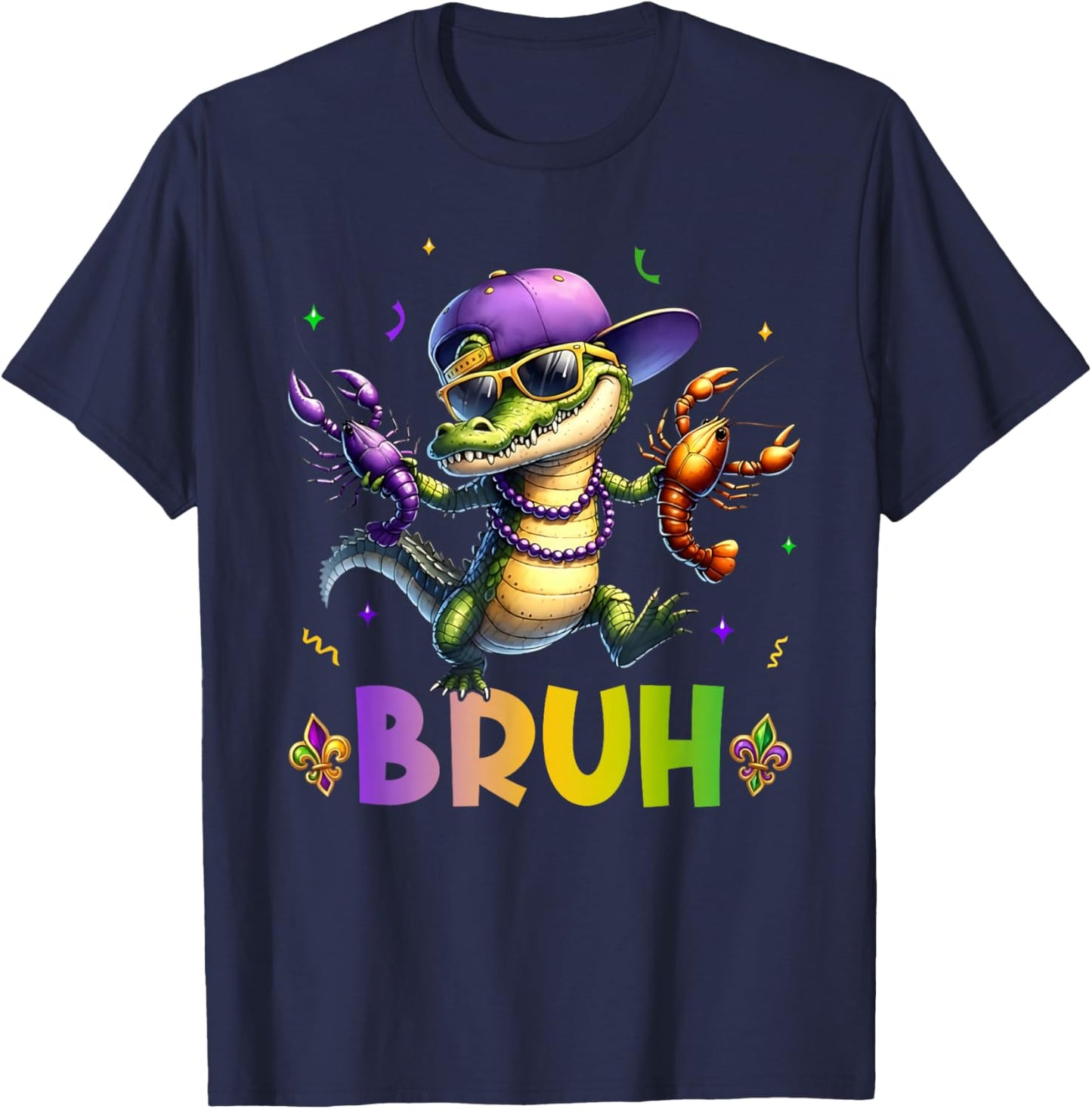 Mardigator Alligator Bruh Mardi Gras Costume Teens Boys Kids T-Shirt - T-Shirt | Navy