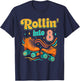 8th Birthday Roller Skates Rollin Into 8 Years Old Groovy T-Shirt - T-Shirt | Navy
