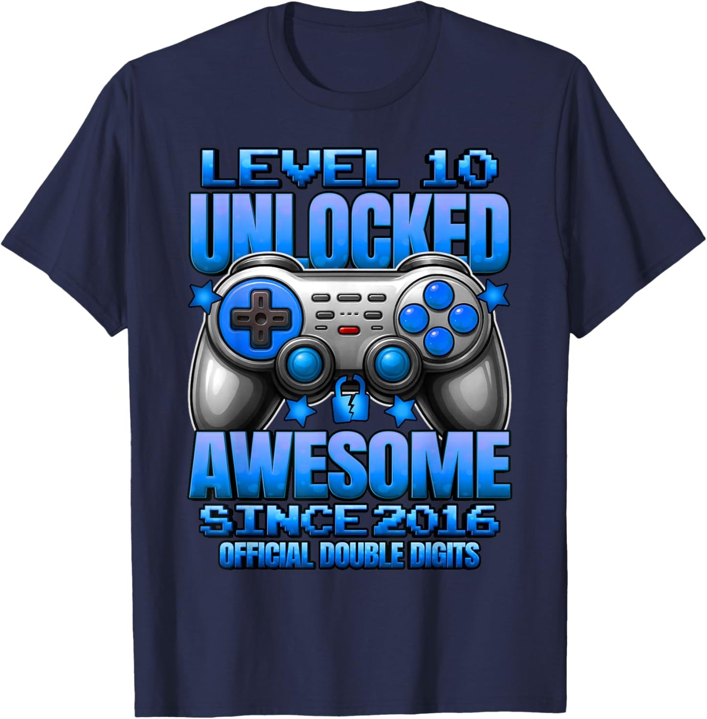 Official Double Digits Level 10 Unlocked 10th Birthday Boy T-Shirt - T-Shirt | Navy