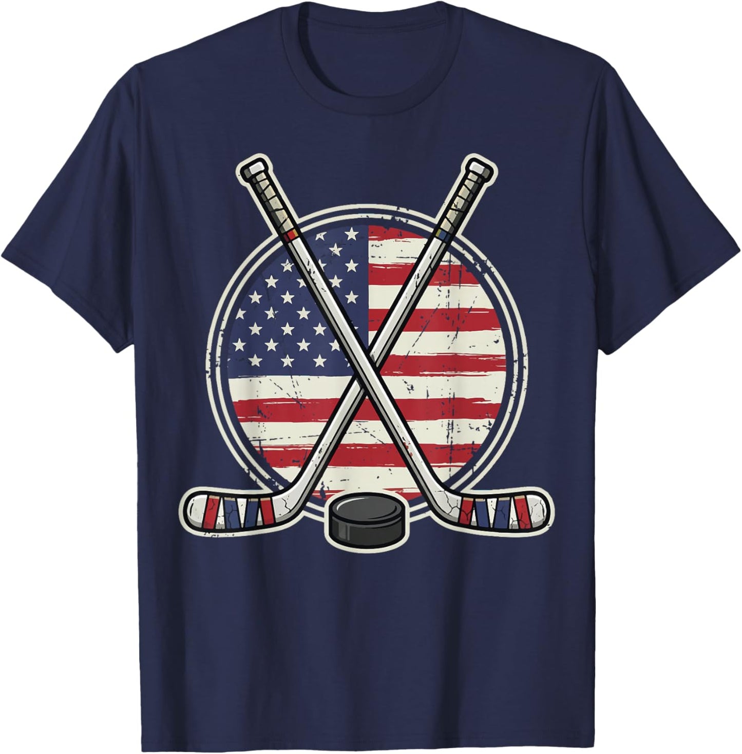 Ice Hockey USA Flag T-Shirt - T-Shirt | Navy