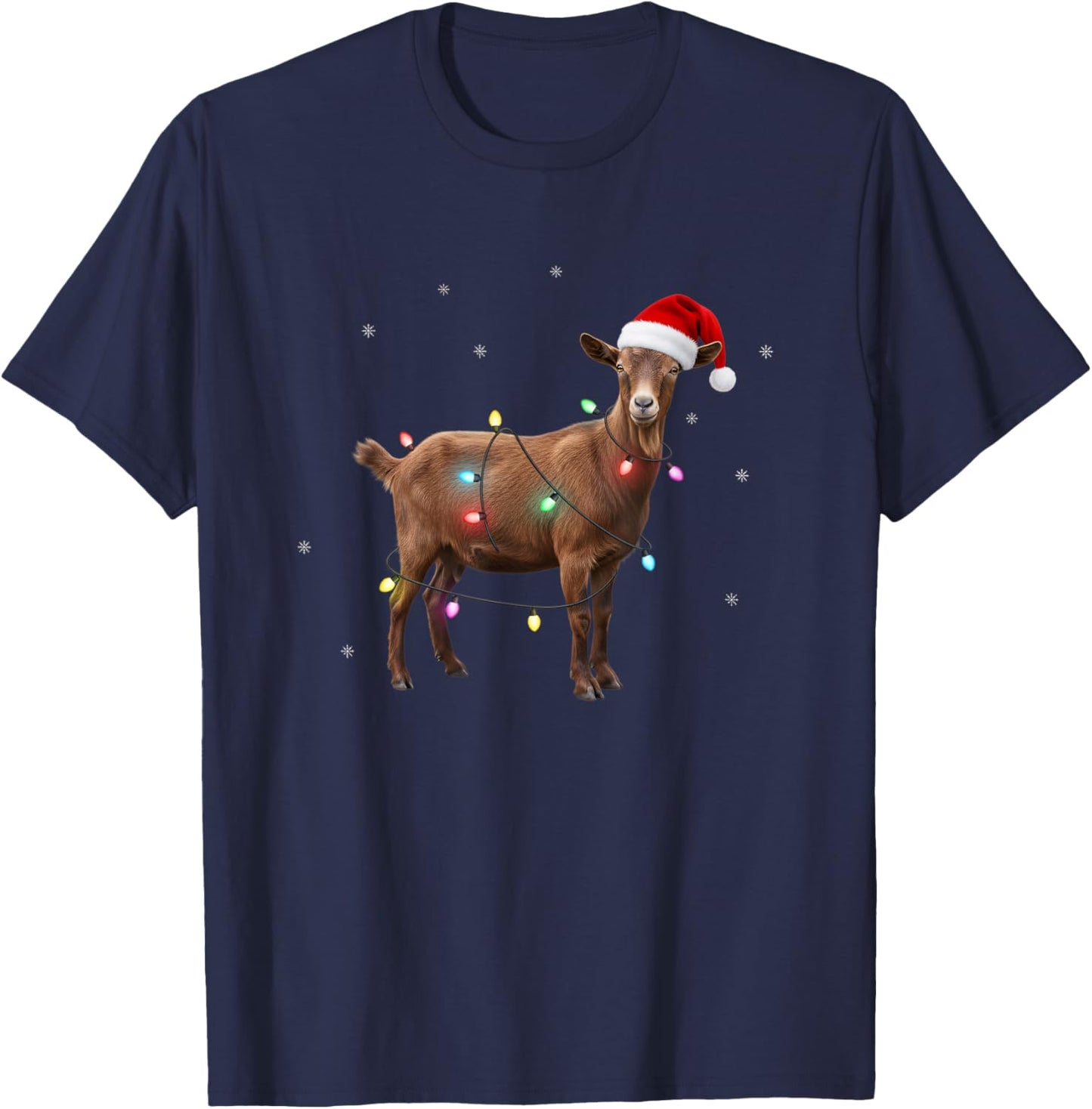 Christmas Goat with Santa Hat and Lights Funny Holiday Kids T-Shirt - T-Shirt | Navy