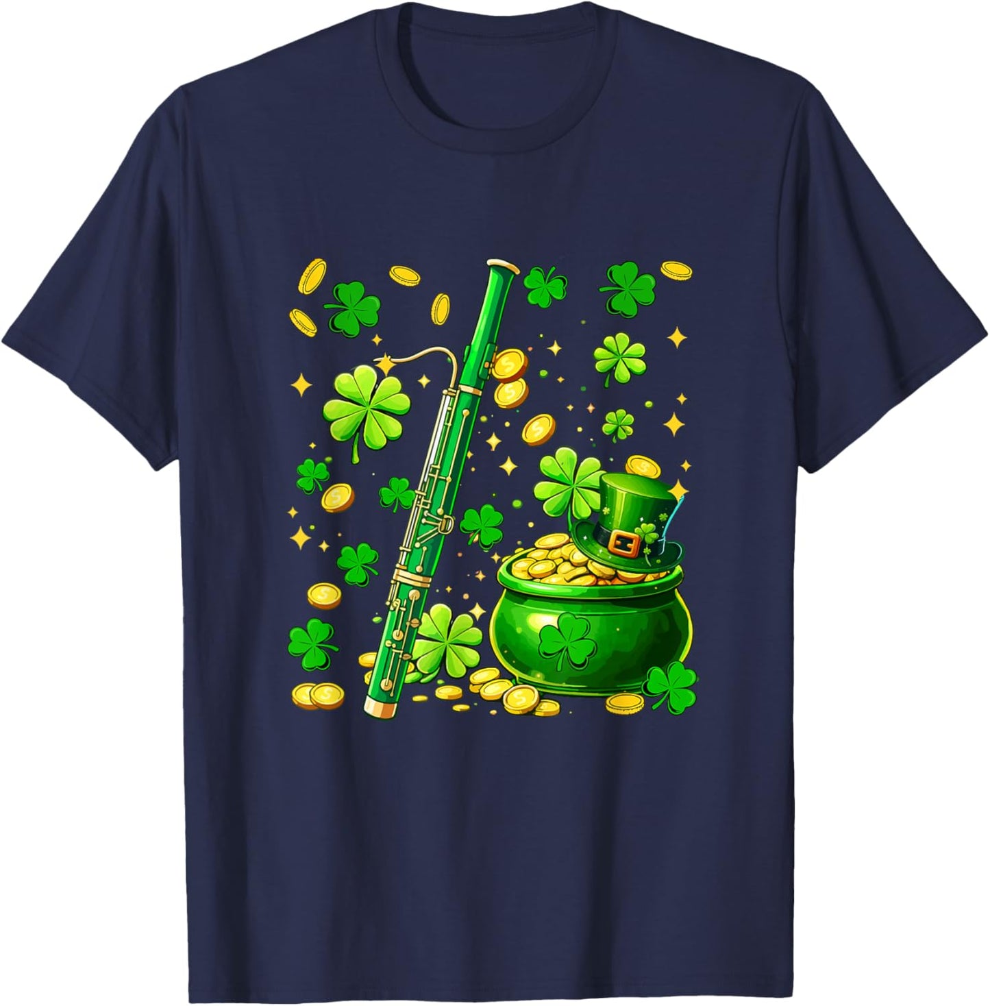 Bassoon Instrumentalist St. Patrick's Day Shamrocks Coins T-Shirt - T-Shirt | Navy