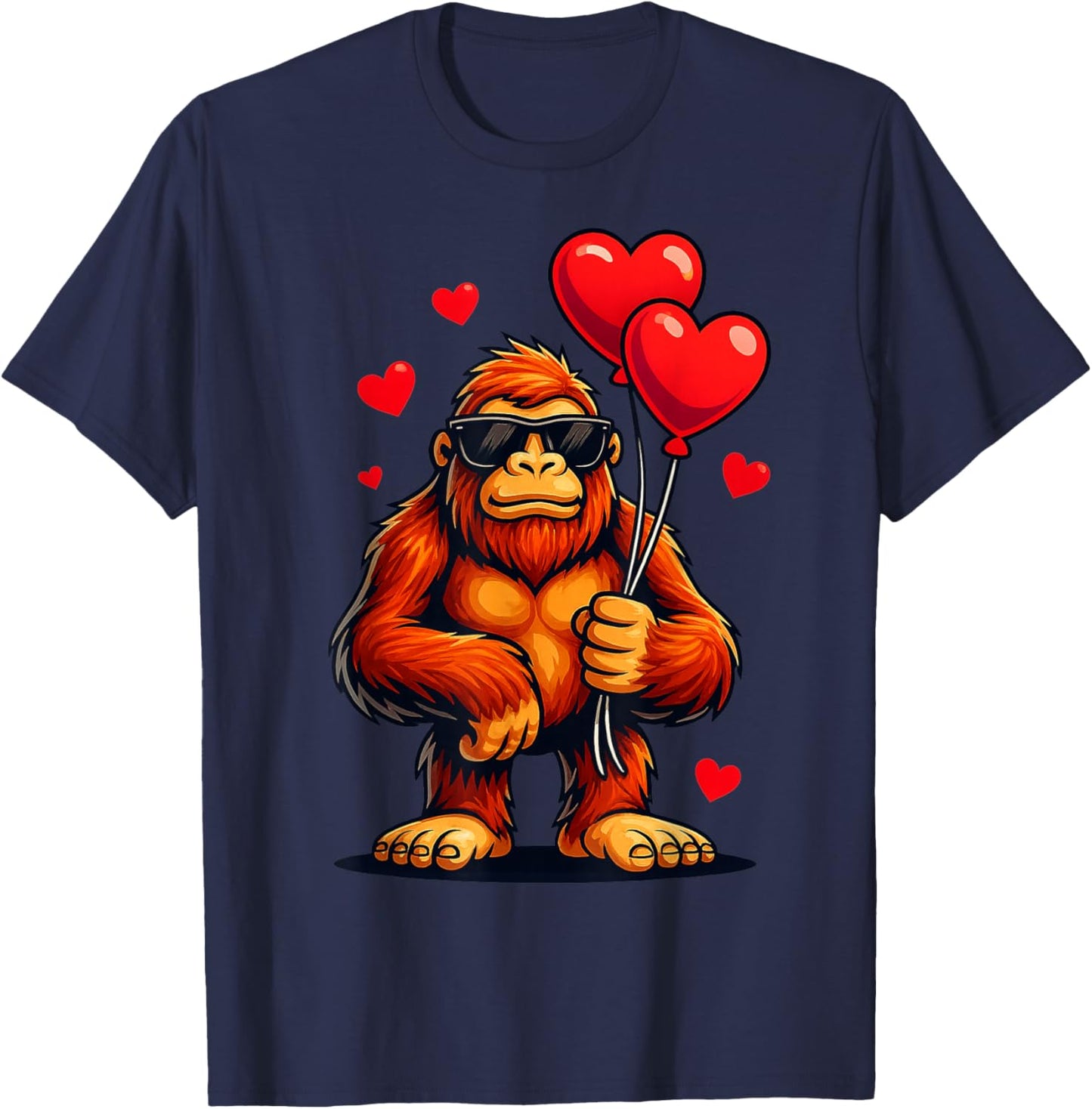 Funny Valentines Day Bigfoot Heart Balloons Sasquatch Boys T-Shirt - T-Shirt | Navy