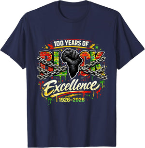 100 Years of Black Excellence BlackHistory Month 1926-2026 T-Shirt - T-Shirt | Navy