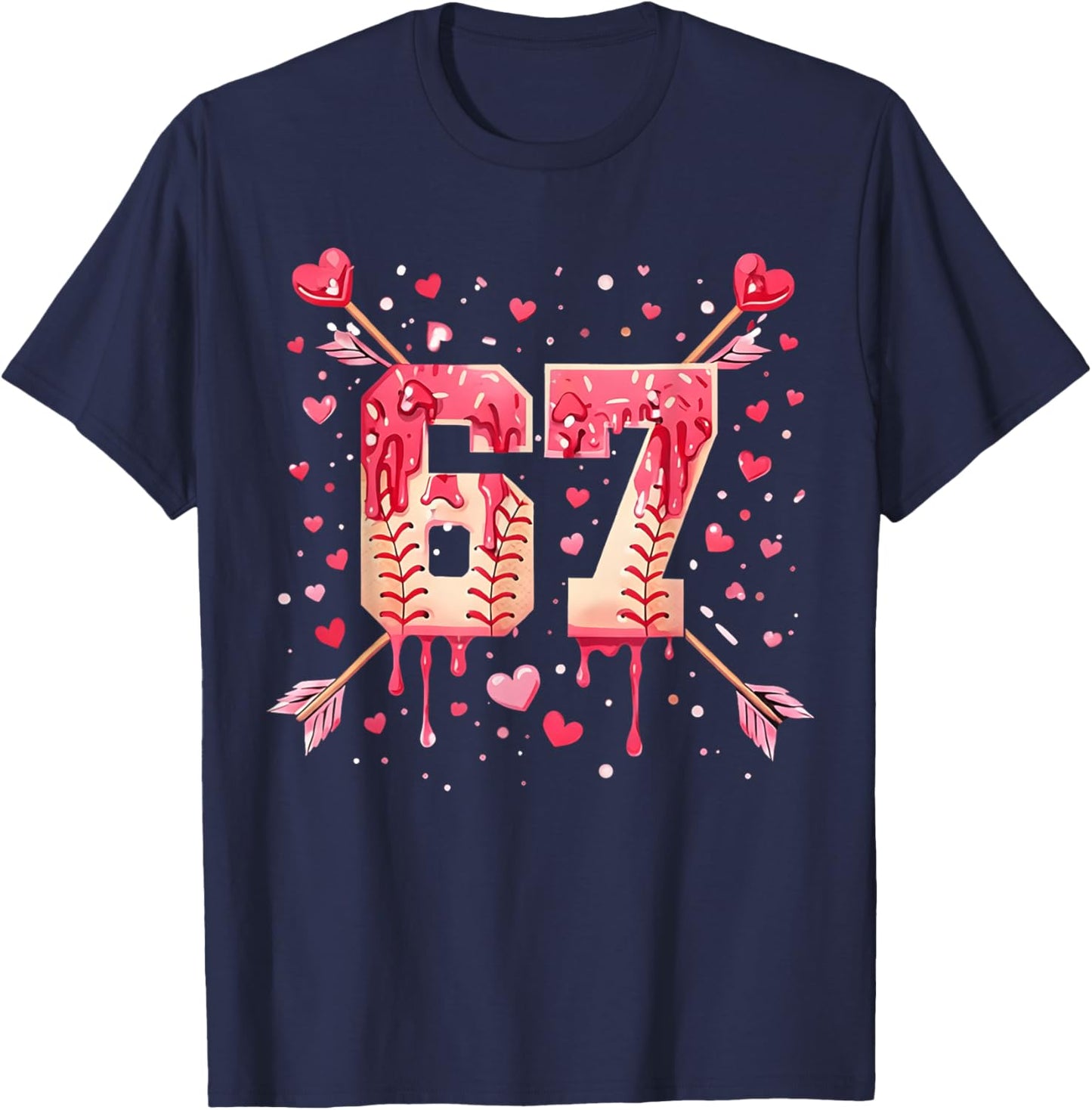 Funny 6 7 Melting Number Arrow Baseball Drip Valentine's Day T-Shirt - T-Shirt | Navy