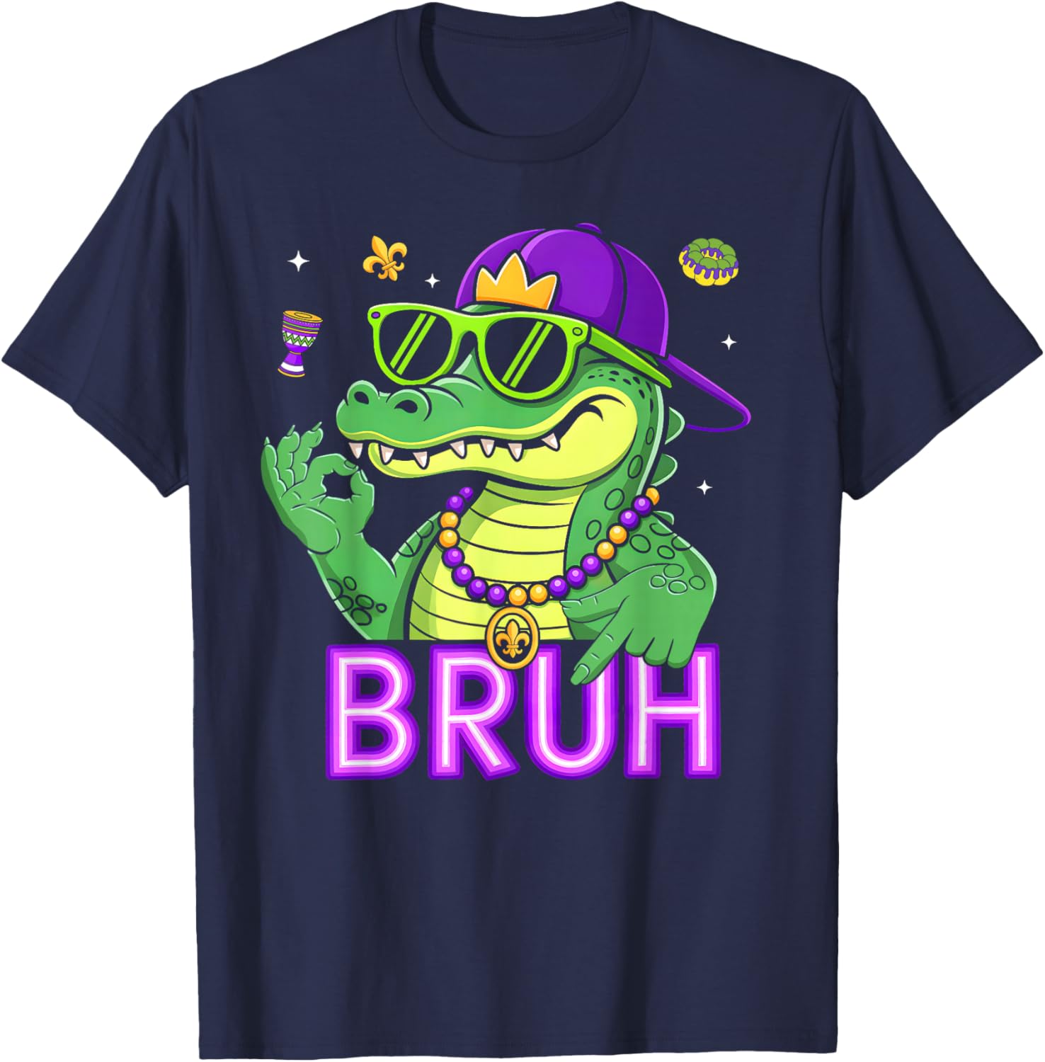Funny Six Seven Bruh Mardi Gras Mardigator Alligator 67 Meme T-Shirt - T-Shirt | Navy