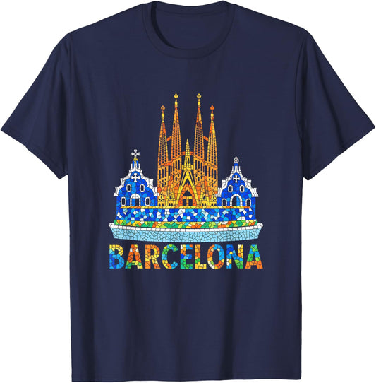 Barcelona Sagrada Familia Mosaic Travel Souvenir Vacation T-Shirt - T-Shirt | Navy