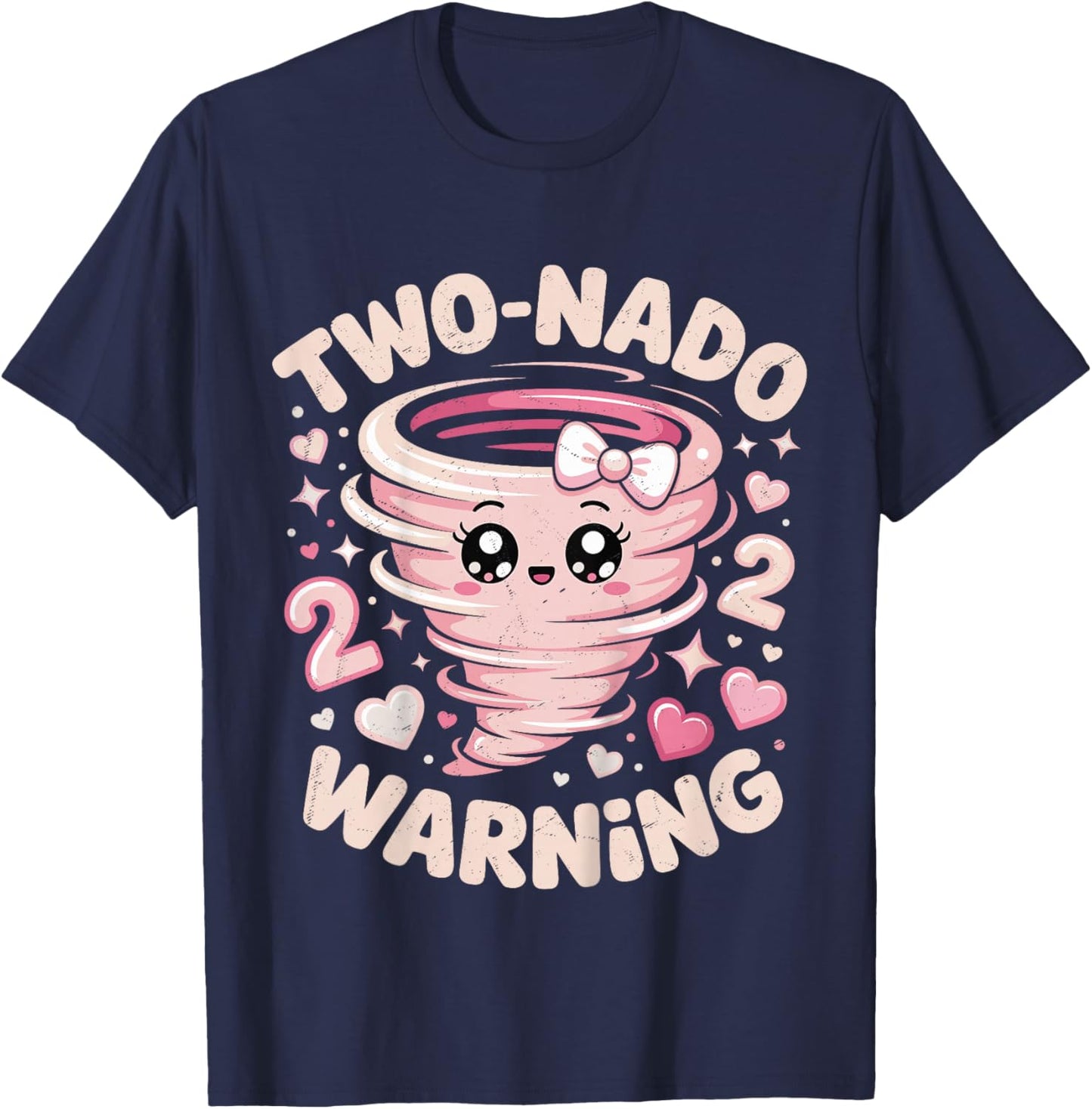 Two Nado Warning Coquette Bow 2nd Birthday 2 Year Old Girls T-Shirt - T-Shirt | Navy