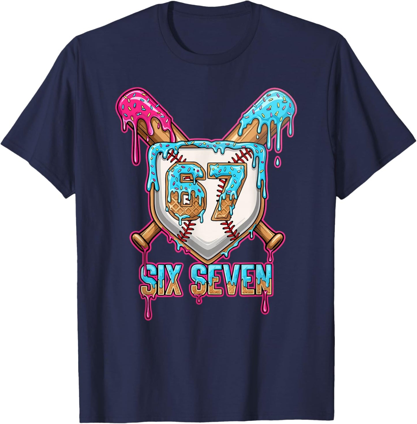 Baseball Drip Number 67 Player 6-7 Six Seven Meme Gen Alpha T-Shirt - T-Shirt | Navy