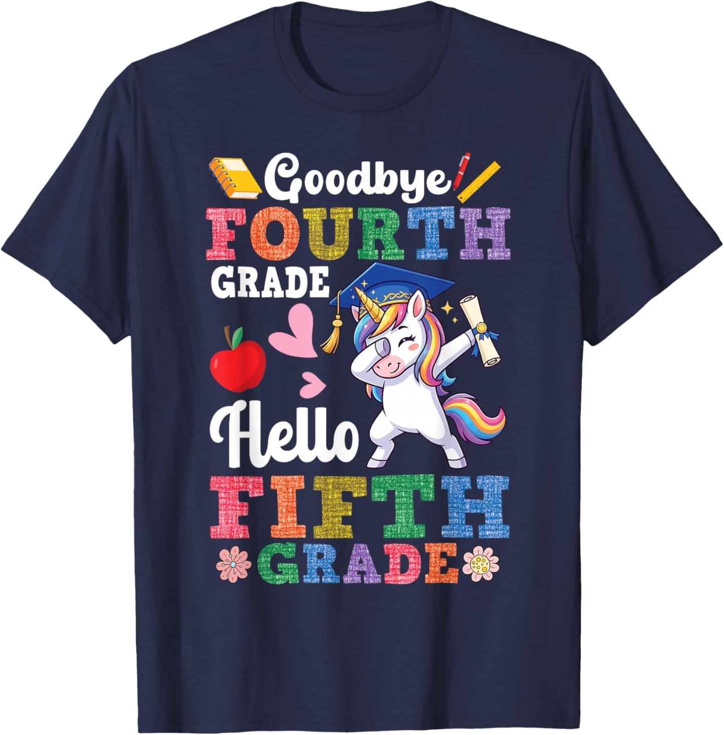 Goodbye Fourth Grade Hello Fifth Grade Dabbing Unicorn Girl T-Shirt - T-Shirt | Navy