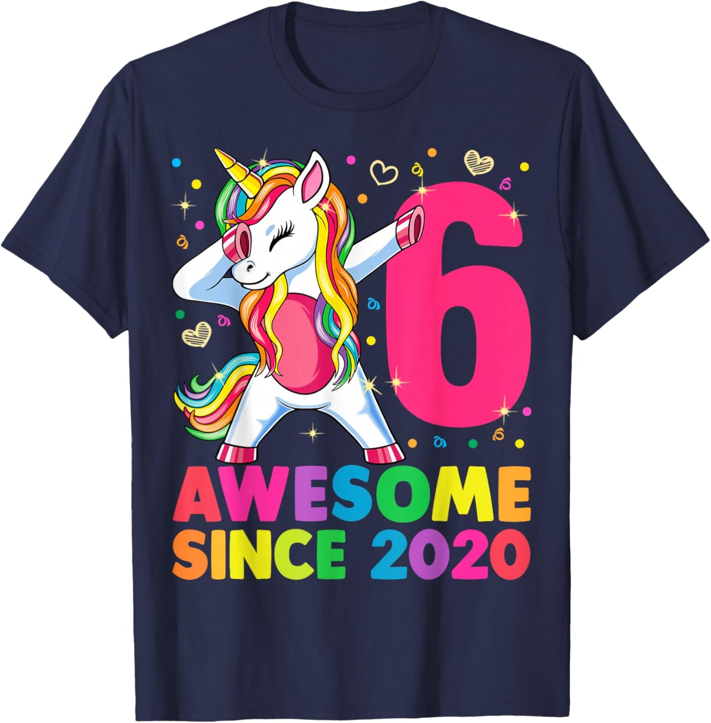 6 Years Old Unicorn Dabbing 6th Birthday Girl Unicorn Party T-Shirt - T-Shirt | Navy
